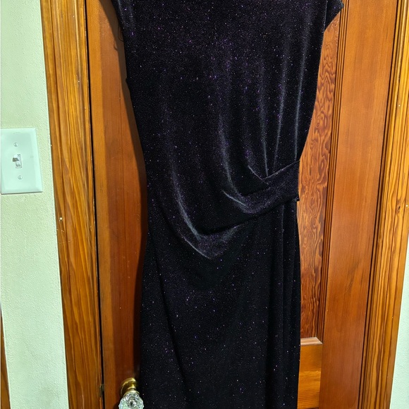 JH EVENINGS Black Purple Shifting Sparkle Ruched Evening Event Dress - Picture 6 of 6